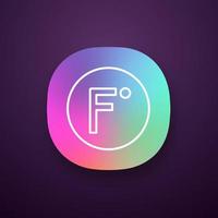 Fahrenheit degrees temperature app icon. Fahrenheit scale. UI UX user interface. Web or mobile application. Vector isolated illustration