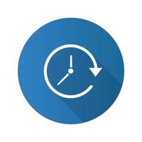 actualizar el icono de glifo de sombra larga de diseño plano. agujas del reloj. reloj con flecha circular. ilustración de silueta vectorial vector