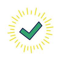 Checkmark color icon. Successfully tested. Tick mark. Quality assurance. Approved. Verification and validation. Quality badge. Isolated vector illustration
