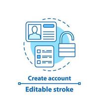 Account creation concept icon. User profile idea thin line illustration. Sign up. Authorization. Vector isolated outline drawing. Editable stroke