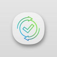 Checking process app icon. UI UX user interface. Successfully checked. Approved. Testing. Web or mobile application. Checkmark. Check mark with circle arrows. Vector isolated illustration