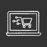 Payment system technology chalk icon. E-payment. Online shopping. Laptop display with shopping cart. Digital purchase. Isolated vector chalkboard illustration