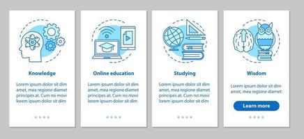 ganando conocimiento incorporando la pantalla de la página de la aplicación móvil con conceptos lineales. proceso de estudio. pasos de educación instrucciones gráficas. ux, ui, plantilla vectorial gui con ilustraciones vector