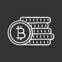 Bitcoin coins stack chalk icon. Cryptocurrency deposit. Digital money. Isolated vector chalkboard illustration