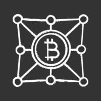 Blockchain network chalk icon. Bitcoin. Cryptocurrency. Digital money. Fintech and big data. Isolated vector chalkboard illustration