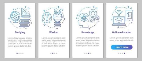 Gaining knowledge onboarding mobile app page screen with linear concepts. Studying process. Education steps graphic instructions. UX, UI, GUI vector template with illustrations