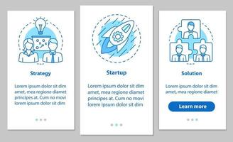Business development onboarding mobile app page screen with linear concepts. Cooperation and interaction. Strategy, startup, solution steps instructions. UX, UI, GUI vector template with illustrations