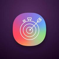 Smart goal app icon. UI UX user interface. Timeliness. Respecting deadlines. Achievement. Stopwatch with target. Web or mobile application. Vector isolated illustration
