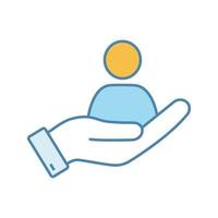 HR management color icon. Staff hiring. Employment. Recruitment service. Hand with person. Isolated vector illustration