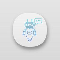 Chatbot typing answer app icon. UI UX user interface. Talkbot with dots in speech bubble. Modern robot. Processing request virtual assistant. Web or mobile application. Vector isolated illustration