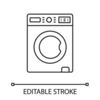 Washing machine linear icon. Laundry machine. Thin line illustration. Washer. Household appliance. Contour symbol. Vector isolated outline drawing. Editable stroke