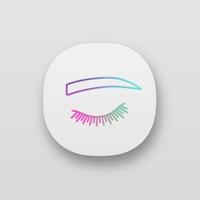 icono de la aplicación de forma de ceja recta. interfaz de usuario ui ux. cejas planas. moldear las cejas con tatuajes. ojo de mujer cerrado. aplicación web o móvil. vector ilustración aislada