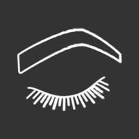 Steep arched eyebrow shape chalk icon. Soft angled eyebrows. Brows shaping by tattooing. Closed woman eye. Isolated vector chalkboard illustration