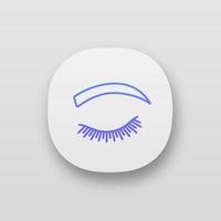 Rounded eyebrow shape app icon. UI UX user interface. Arched eyebrows. Brows shaping by tattooing. Closed woman eye. Web or mobile application. Vector isolated illustration