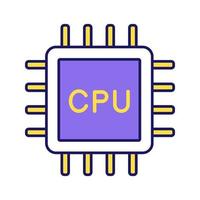 CPU color icon. Electronic microchip, chipset, chip. Central processing unit. Computer, phone processor. Integrated circuit. Isolated vector illustration