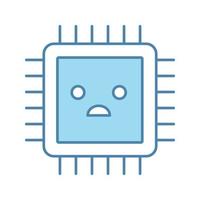 Sad processor color icon. Bad CPU. Microprocessor failure. Central processing unit problems. Computer, phone multi-core processor. Integrated circuit. Isolated vector illustration