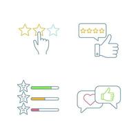 Rating color icons set. Review, five star, feedback scale, social media comments and likes. Isolated vector illustrations