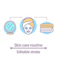 Skin care routine concept icon. Skincare. Facial mask. Beauty salon idea thin line illustration. Cosmetological procedure. Cosmetics. Vector isolated outline drawing. Editable stroke