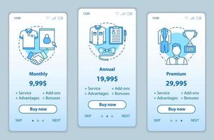 Estilista para hombres, precios de servicios, incorporación de plantillas de pantallas de aplicaciones móviles. recorridos por las páginas del sitio web. descuentos en compras. Pasos de planes tarifarios. diseño de página web de pago de teléfono inteligente vector