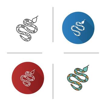 Python icon. Flat design, linear and color styles. Snake. Boa constrictor. Isolated vector illustrations