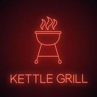 Kettle barbecue grill neon light icon. Glowing sign. Vector isolated illustration