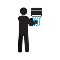 Man using hand dryer at public toilet silhouette icon. Person in restroom. Isolated vector illustration