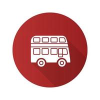 Double decker bus flat design long shadow glyph icon. Bus with two storeys. Vector silhouette illustration