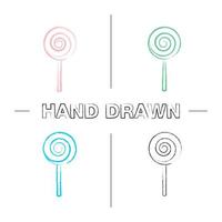 Spiral lollipop hand drawn icons set. Color brush stroke. Lolly. Sugar candyIsolated vector sketchy illustrations