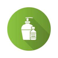 Antibacterial liquid and soap flat design long shadow glyph icon. Tattoo aftercare. Vector silhouette illustration