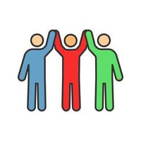 Charity organization color icon. Unity in diversity. People holding hands up. Teamwork. Charitable foundation. Community. Friendship. Isolated vector illustration