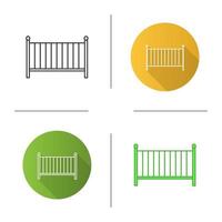 Crib icon. Cradle. Baby cot bed. Flat design, linear and color styles. Isolated vector illustrations