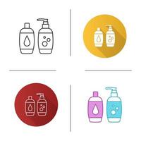 Shampoo and bath foam icon. Soap and shower gel. Hygiene products.Flat design, linear and color styles. Isolated vector illustrations