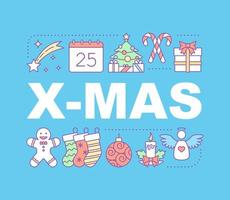 banner de conceptos de palabras de navidad. Navidad. Año nuevo. vacaciones de invierno. idea de tipografía de letras aisladas con iconos lineales. celebracion. ilustración de contorno vectorial vector