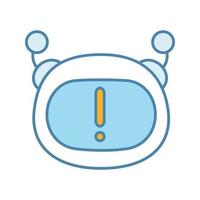 Chatbot notification color icon. Chat bot face with exclamation mark. Important message. Artificial conversational entity. Virtual assistant announcement. Isolated vector illustration