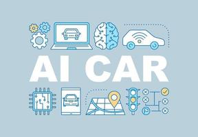 AI car word concepts banner. Artificial intelligence auto. Autonomous automobile. Self driving car. Isolated lettering typography idea with linear icons. Vector outline illustration