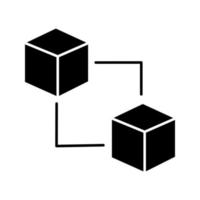 Blockchain technology glyph icon. Cryptocurrency. Fintech. E-commerce. Connected cubes. Silhouette symbol. Negative space. Vector isolated illustration