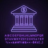 Online banking neon light icon. Glowing sign with alphabet, numbers and symbols. Account balance. E-payment. Bank building. Vector isolated illustration
