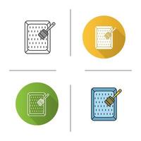 Cat's litter box icon. Flat design, linear and color styles. Pet toilet. Isolated vector illustrations