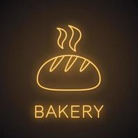 Fresh white round bread neon light icon. Bakery shop glowing sign. Vector isolated illustration