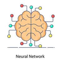 Neural network icon style, brain with network nodes vector