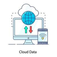 un icono plano de datos en la nube, nube con flechas vector