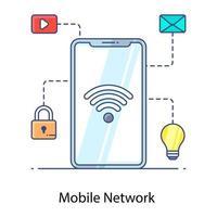 Mobile having wifi signals, mobile network flat icon vector