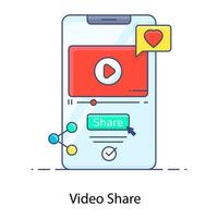 un icono plano de video compartido, video móvil vector