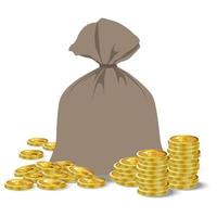 Full sack of cash money and heaps of gold coins vector