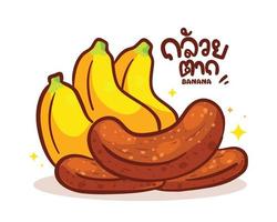 Dried bananas natural organic sweet fruit logo hand drawn cartoon art illustration vector