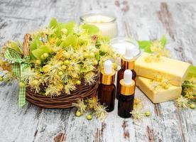 Spa products with linden flowers photo