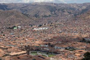 View on the city of Cusco and surrounding hills. photo