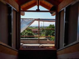 wooden roof in building site photo