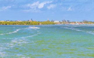 Panorama landscape view on beautiful Holbox island turquoise water Mexico. photo