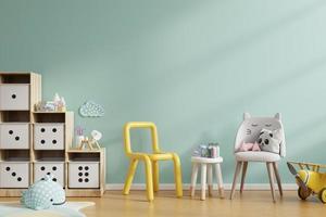 Mock up wall in the children's room in mint green color wall background. photo